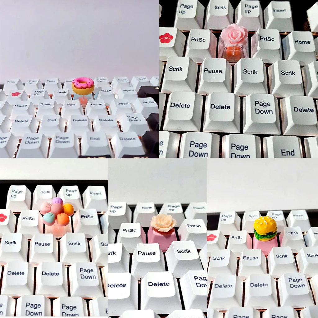 Keycap Games Backlit Creative DIY Keycap Flower Hamburger Donuts for Mechanical Keyboards R4 Height Cherry Mx Axis