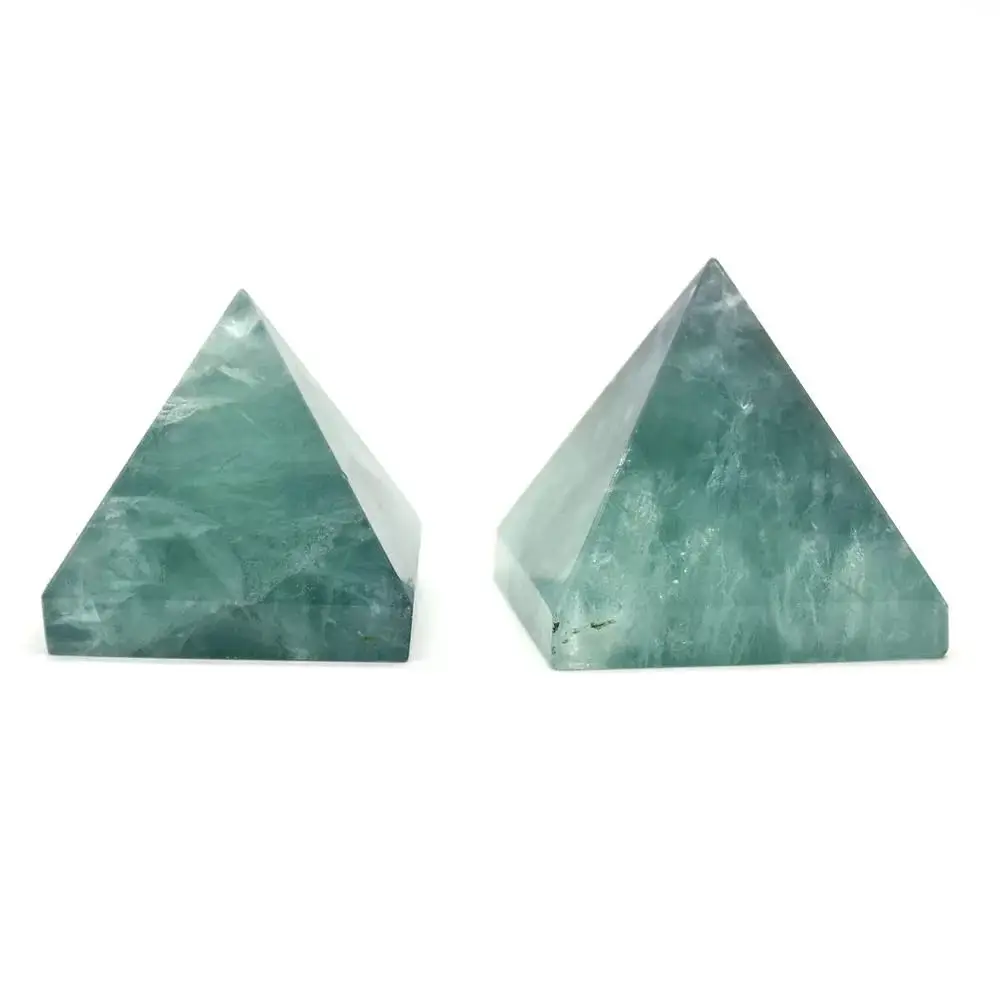 MOKAGY Naturalny Zielony Fluoryt-Kamień Kryształ Kwarc Piramida 45mm-50mm 1szt