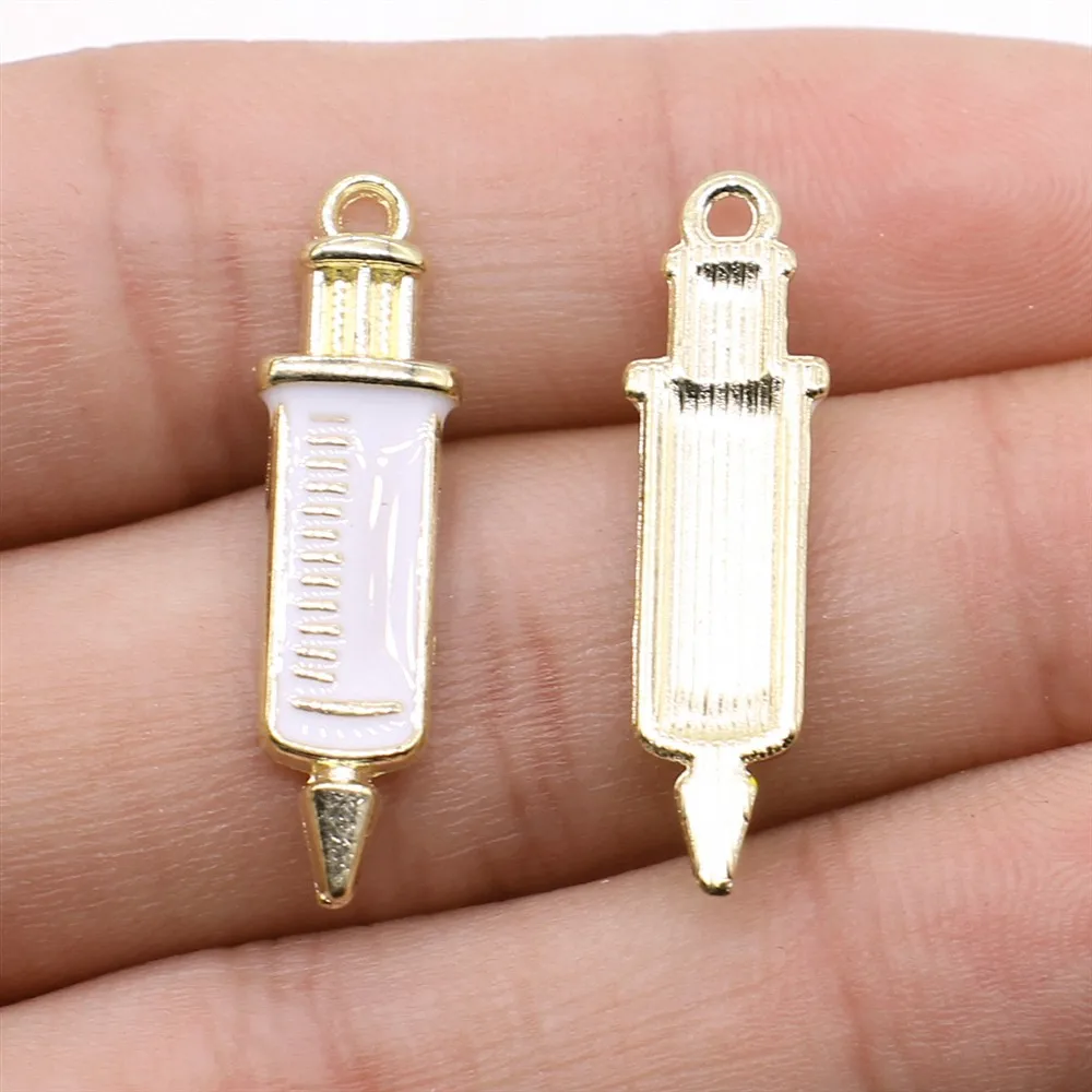 WYSIWYG 4szt Strzykawki Wisiorki Wisiorek Biżuteria DIY Wnioski KC Złoty Odcień 30x8 mm Do Wyrobu Biżuterii