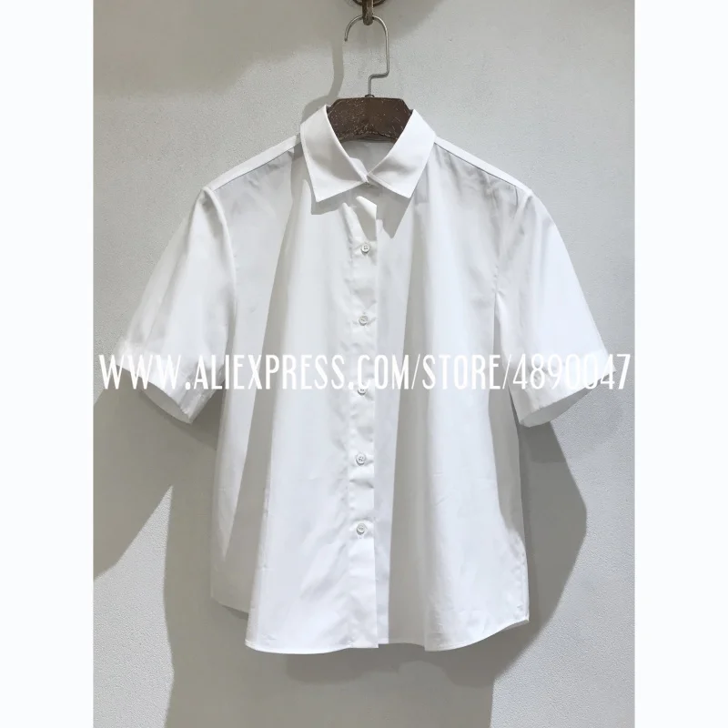 Damskie czysto białe bawełniane koszulki Z Krótkim Rękawem haft Biała koszula Wysokiej jakości wiosna 2021 Damska podszewka Retro Topy