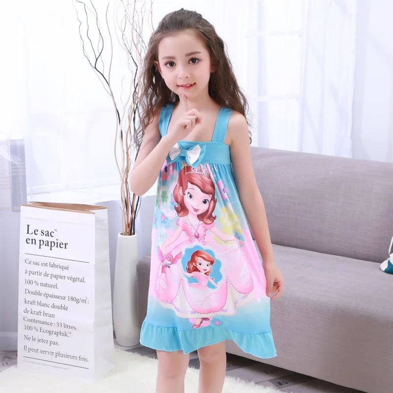 Disney Frozen Summer 2021 new short-sleeved nightgown cartoon Snow White girls Sophia mermaid princess dress sling pajamas
