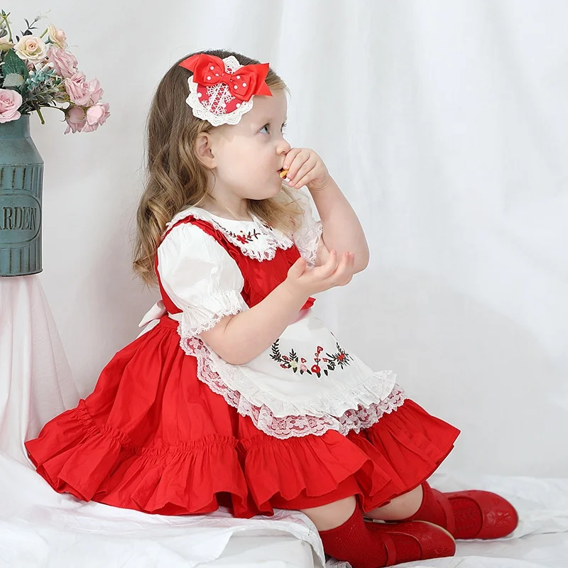 Dzieci na co dzień kwiatowy haft vintage hiszpański sukienka lato boże Narodzenie dla dzieci sukienka dziewczyny