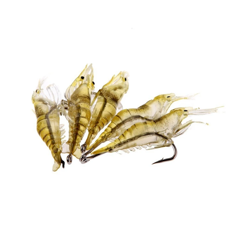 5 sztuk 2 g 4 cm elastyczna Super-lekka forma krewetki przynęta zapach ryb ostry hak przynęty (żółty)