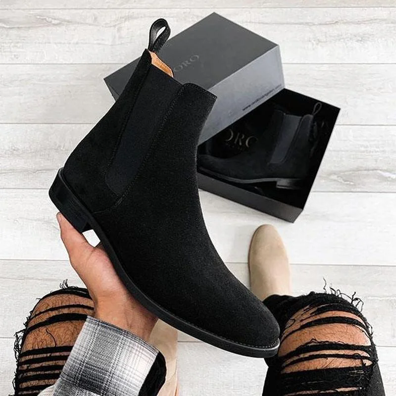 2021 Wiosenna moda Klasyczny Uniwersalny Garnitur Imitacja Jelenia Aksamitne buty Chelsea Markowe męskie buty na niskim obcasie HL090
