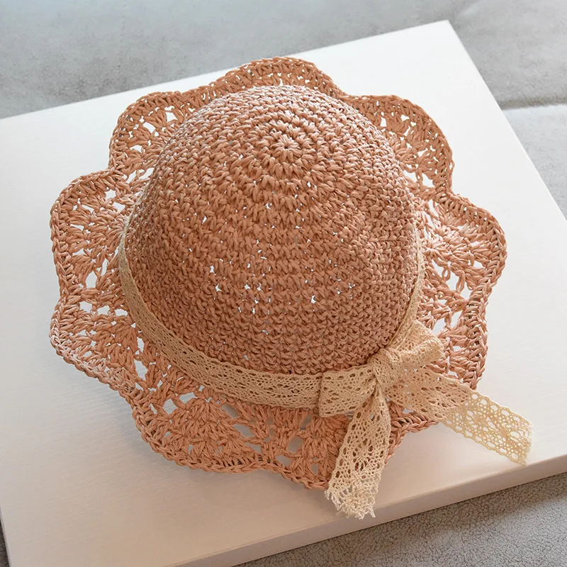 Letnie dzieci słomkowe kapelusze dla dziewczynek oddychająca koronki czapka cebula Plaża kapelusz od słońca z szerokim rondem Dzieci Księżniczka podróży ma Kapelusz