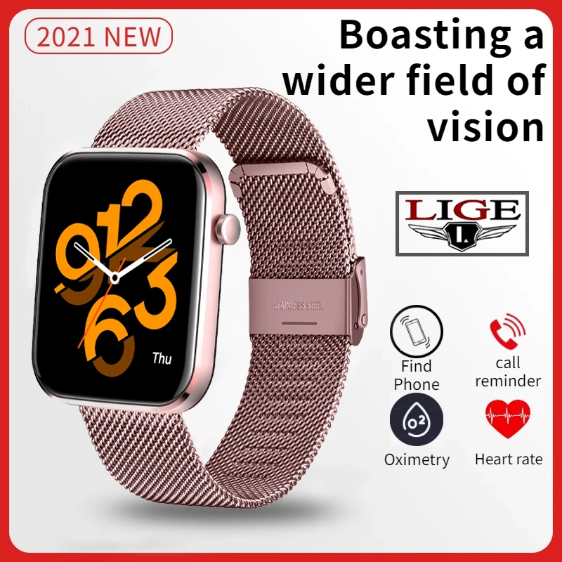 LIGE New Smart watch Women Full touch screen Sports Fitness watch IP67 wodoodporny Ladies Smart watch Bluetooth dla Android iOS
