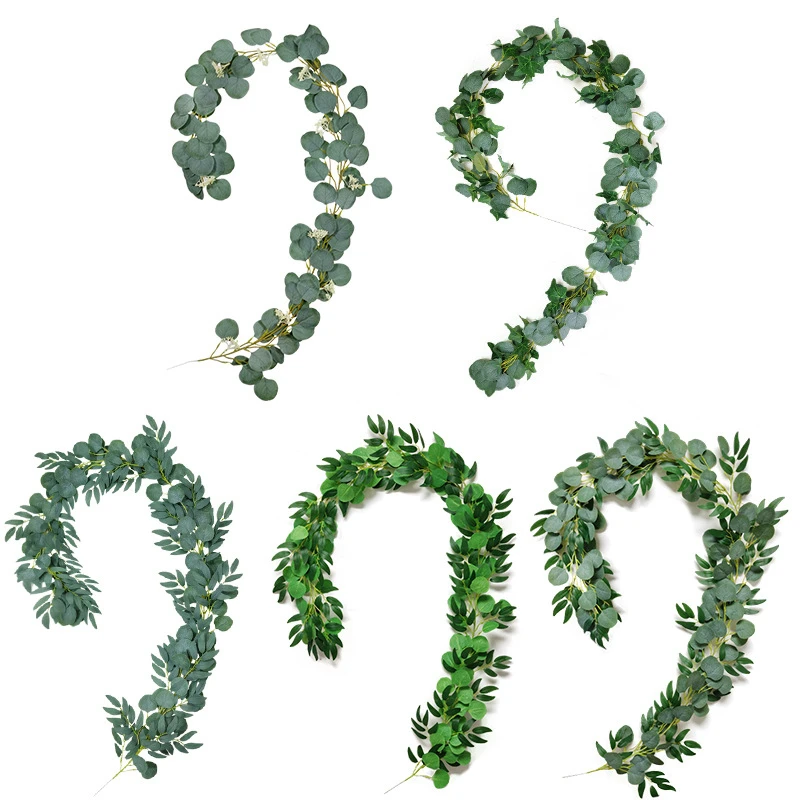 Luanqi Sztuczny Zielony Eukaliptus Girlanda Liści Akcesoria Fałszywe Rattan Rośliny Bluszcz Wieniec Ogród Ściany Na Wesele Wystrój