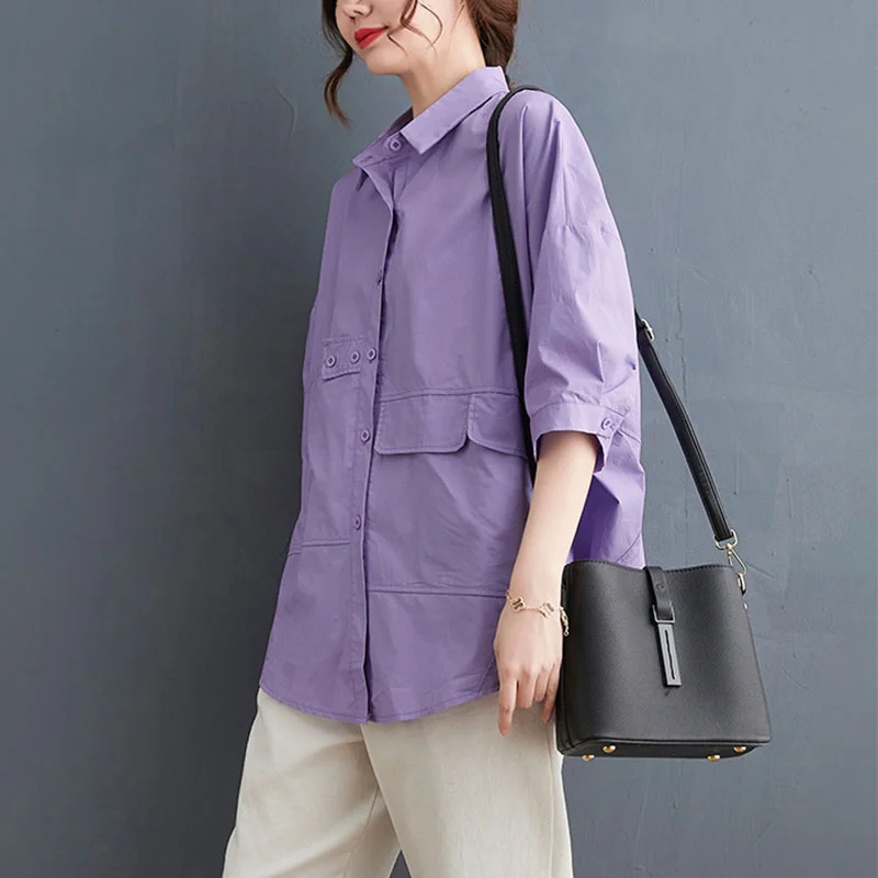 Plus size Kobiet Letnie Koszule Nowy Koreański jednorzędowy Rękaw nietoperz Bluzka Damska Luźna Cienka Roleta Koszula Trend aq925