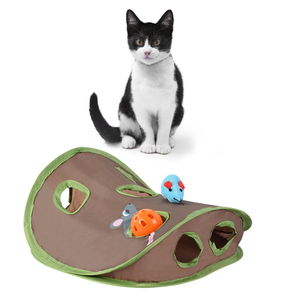 Cute Pet Cat Interactive Hide Seek Game, 9 Dołków Tunel Mysz Polowanie Inteligencja Zabawki Koty Zwierzęta Ukryta Dziura Kotek Składane Zabawki