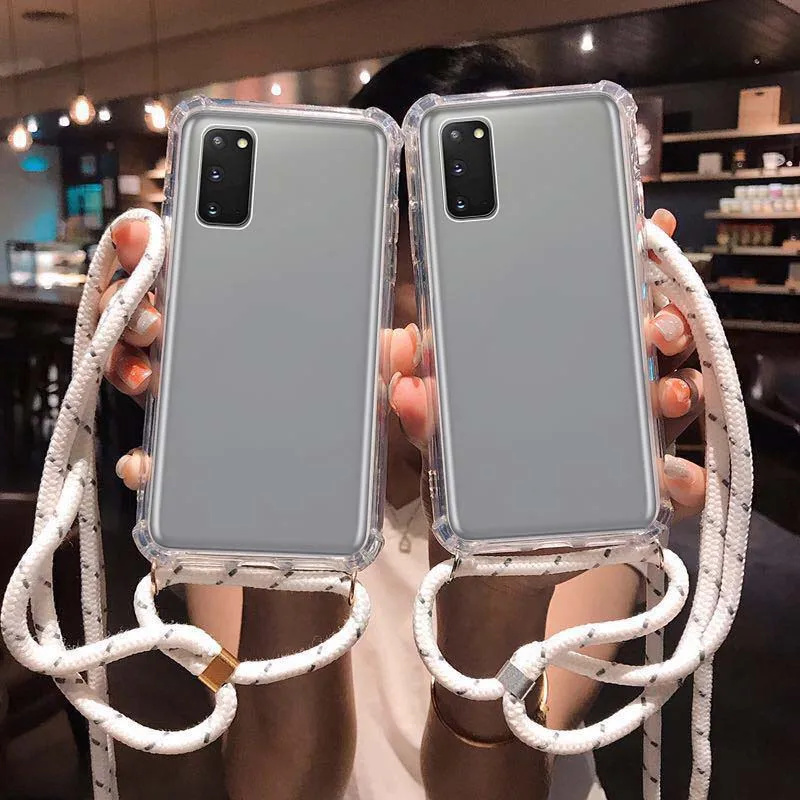 Luksusowy telefon Coque Case dla Samsung Galaxy A51 Crossbody Naszyjnik Przewód Талрепы z liny Pokrywą Fundas Torby Dopasowany Pokrowiec Plain