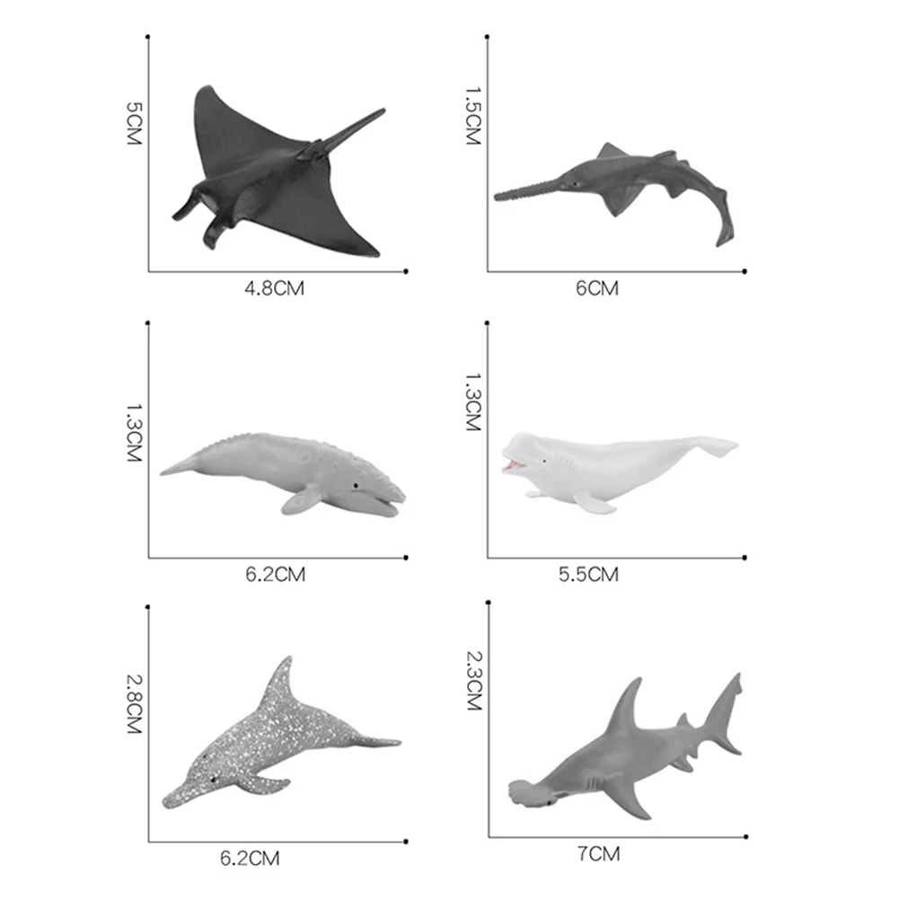 6 szt./kpl. Plac Plac Symulacja Życia Morskiego Model Zabawki Delfin Diabeł Ryby-Makrela, Rekin Mini Kolekcja Biżuterii Wystrój Domu