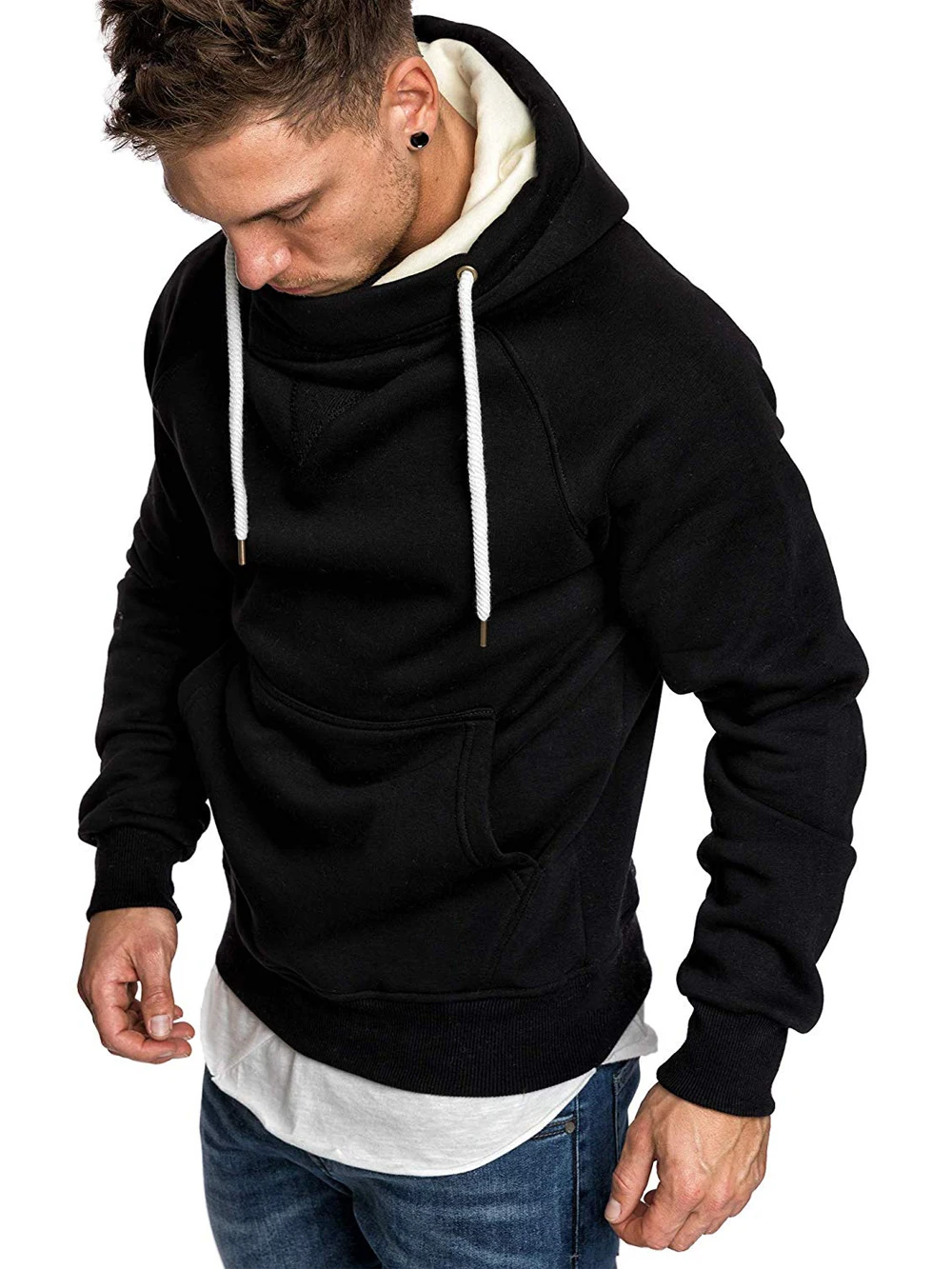 Bluzy Mężczyźni 2021 Wiosna Stoisko kolorem-Kołnierz Hip-Hop Ulica Odzież Z długim Rękawem i Kapturem Męski Sweter strój Sportowy