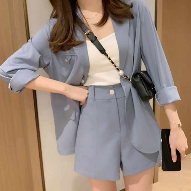 2021 Koreański Koreański Styl Szczupły Blezer Wiosna Jesień Nowa Moda Elegancka Spódnica Kostiumy Damskie Gładkie Biurowe blezery