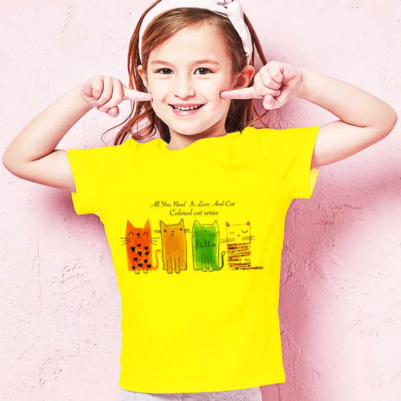 Nowa Gorąca Wyprzedaż 2021 Love You Cat Printed Wzór Fashion Children ' s Wear Nadaje się Do 24-9t Kids T Shirt Boys Girls Casual Clothes