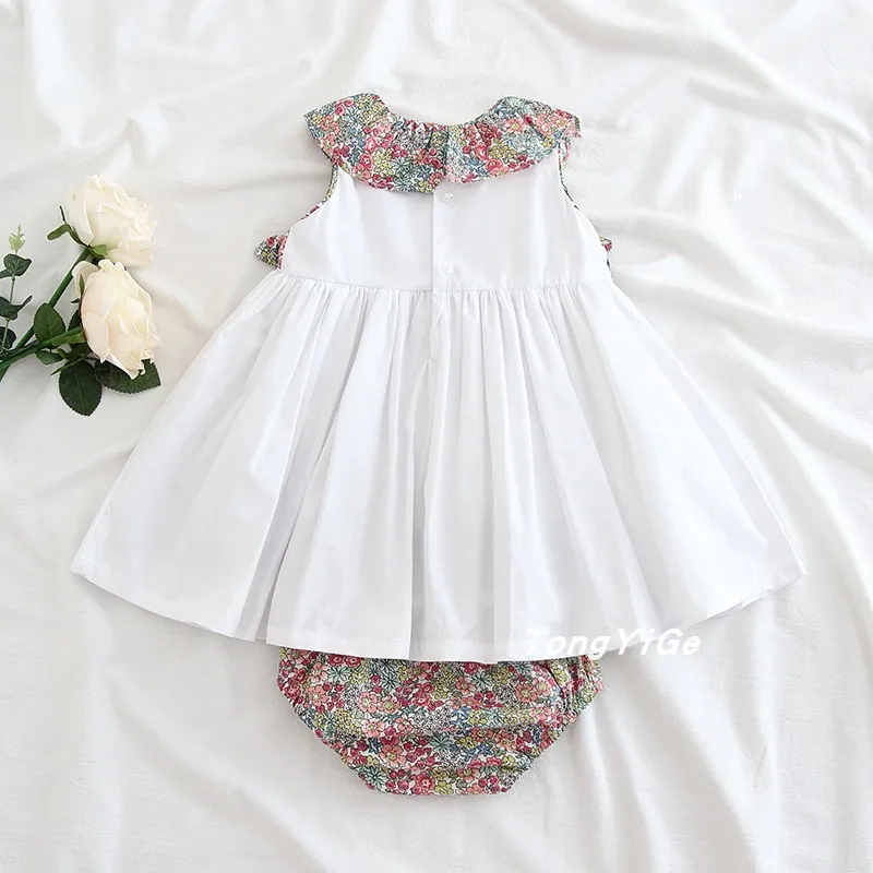 Dziewczyna Lato Vintage Hiszpański Kwiatowy Kwiat Sukienka Księżniczki Dzieci Białe Bawełniane Ubrania dla Eid Wielkanoc Urodziny Codzienny