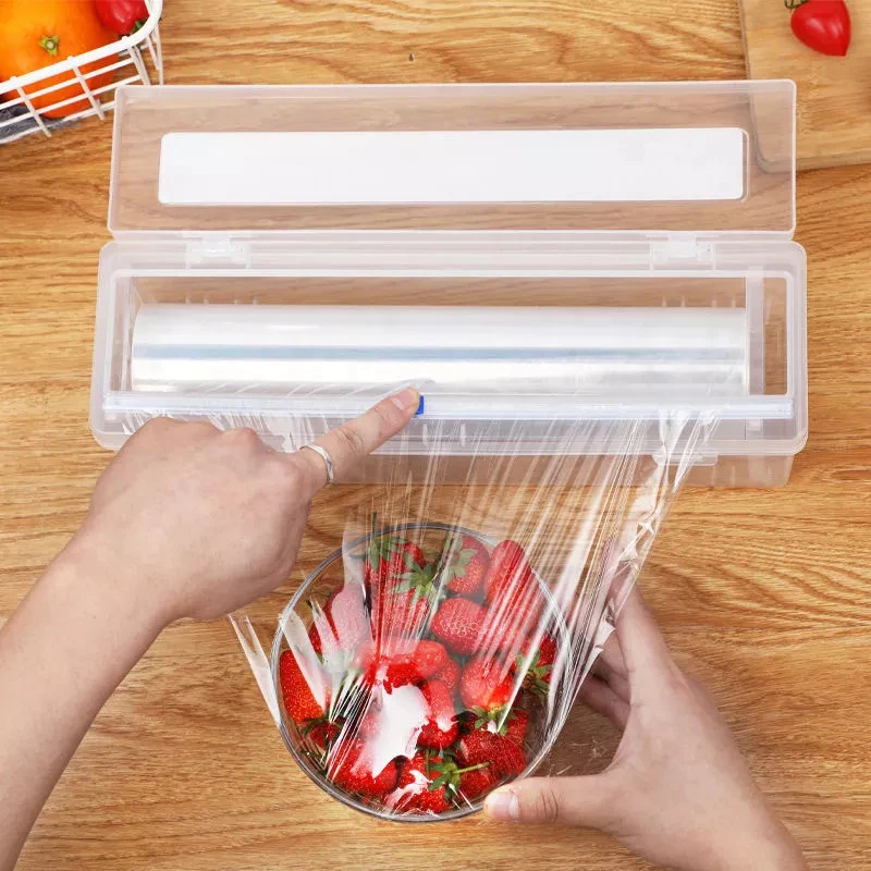 Wyposażenie Консервантная Folia Sliding Blade Cutter Box Food Grade Kitchen Adjustale BPlastic Food Wrap Dispenser With Slide Cutter