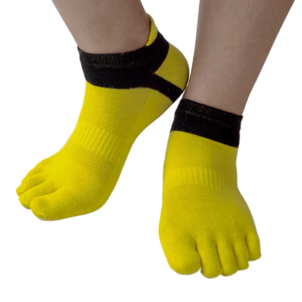 Męskie Skarpety Finger Toe Socks Sport Kostki Siatki Bawełniane Krótkie Białe Skarpety Pochłaniający Pot Oddychająca z Palcami