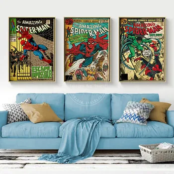 Superbohatera Marvel Spiderman Comics Plakat Postać Malarstwo na Płótnie Wydruki Malarstwo Ścienne Sztuka Dekoracji Obrazy do Sypialni dla Dzieci