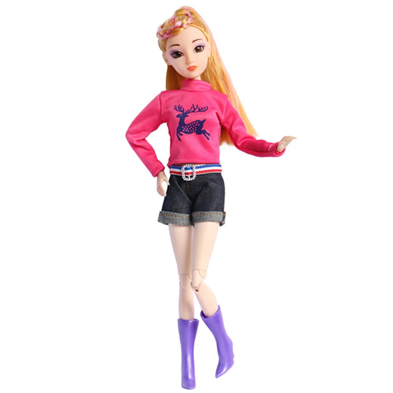 Różowy Jeleń Druku Top Koszulka + Krótkie Spodnie Jeans Doll Odzież fot Lalka Barbie Stroje dla 1/6 Lalka BJD Akcesoria Dla Dzieci, Zabawki