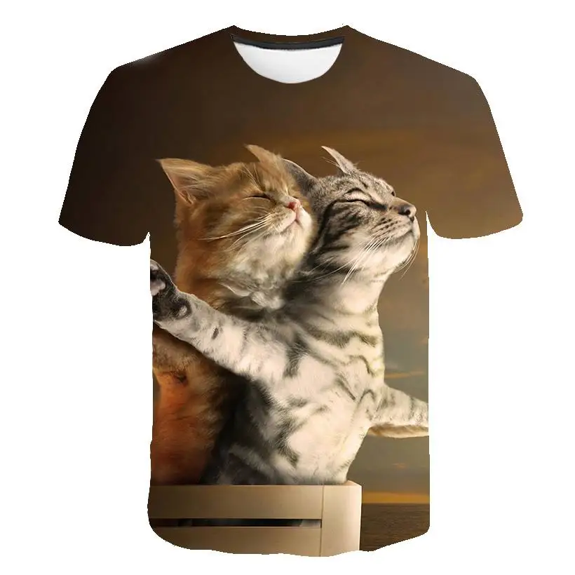 2019 New Cool T-shirt Men/Women 3d T shirt Print two cat Short Sleeve Summer Tops Tees funny T shirt Male S-6XL