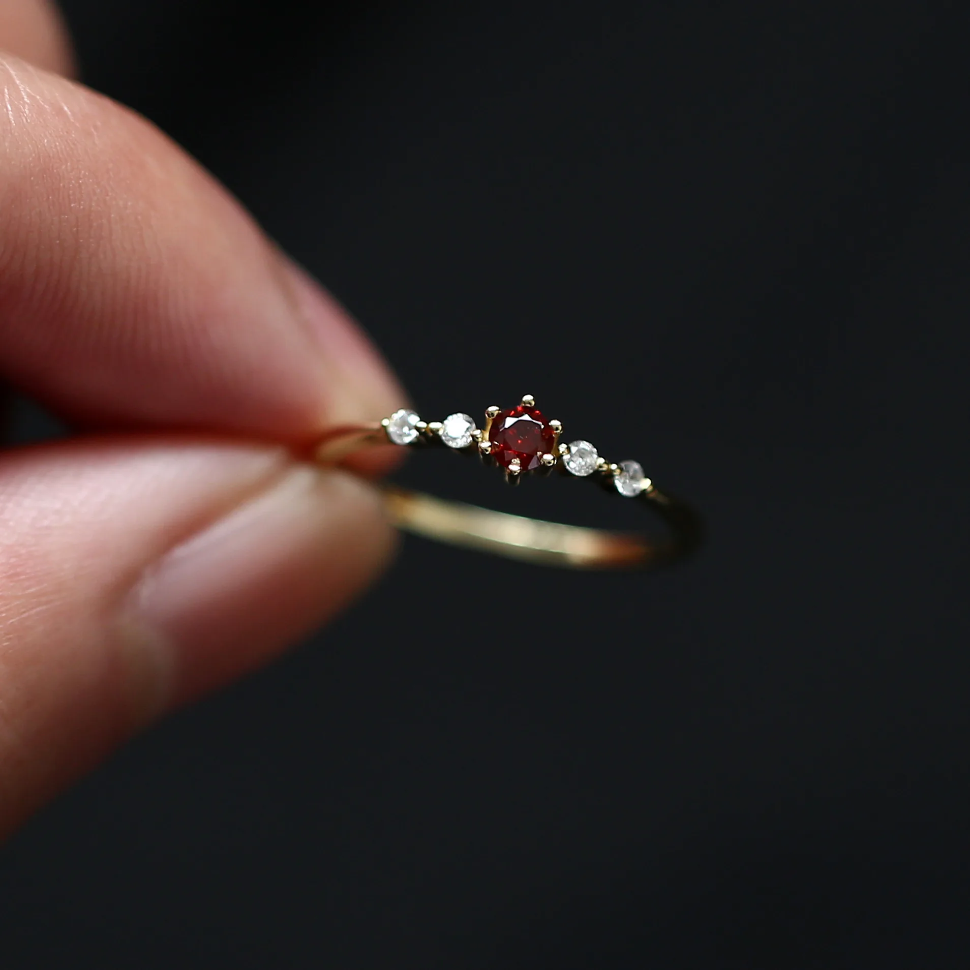 Srebro Próby 925 Francuski Prosty Czerwony Pierścień Kryształ Kobiety Mały Ładny Oferta 14 K Pozłacane Biżuteria Dziewczyna Prezent