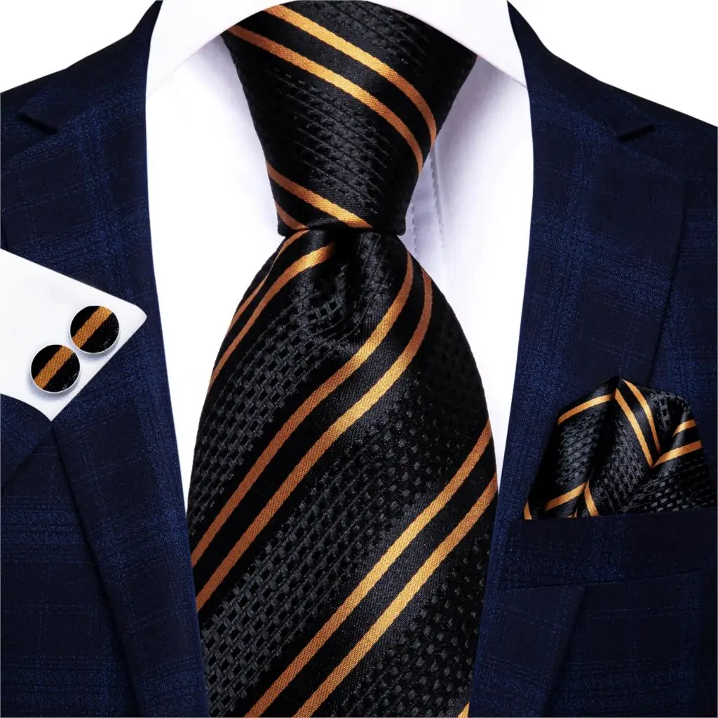 Hi-Tie Czarny Zielony Złoty Striped Dot Jedwabny Krawat Ślubny Dla Mężczyzn Moda Nowość Design Jakość Hanky Spinki Do Mankietów Nicktie Dropshipping