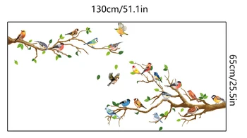 Chiński Styl Vintage, Ptaki Naklejki do Salonu Sofa Dekoracje Ścian, Naklejki Ścienne Malowidła 3D Gałąź Drzewa Zielone Liście Naklejki