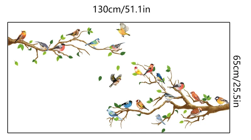 Chiński Styl Vintage, Ptaki Naklejki do Salonu Sofa Dekoracje Ścian, Naklejki Ścienne Malowidła 3D Gałąź Drzewa Zielone Liście Naklejki