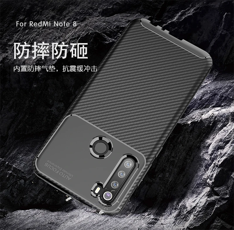 Dla Xiaomi Redmi Note 8 8T Case odporna na wstrząsy Zderzak z Włókna Węglowego Trwałe TPU Silcone Protector Case dla Redmi Note 8 Pro Tylna Pokrywa