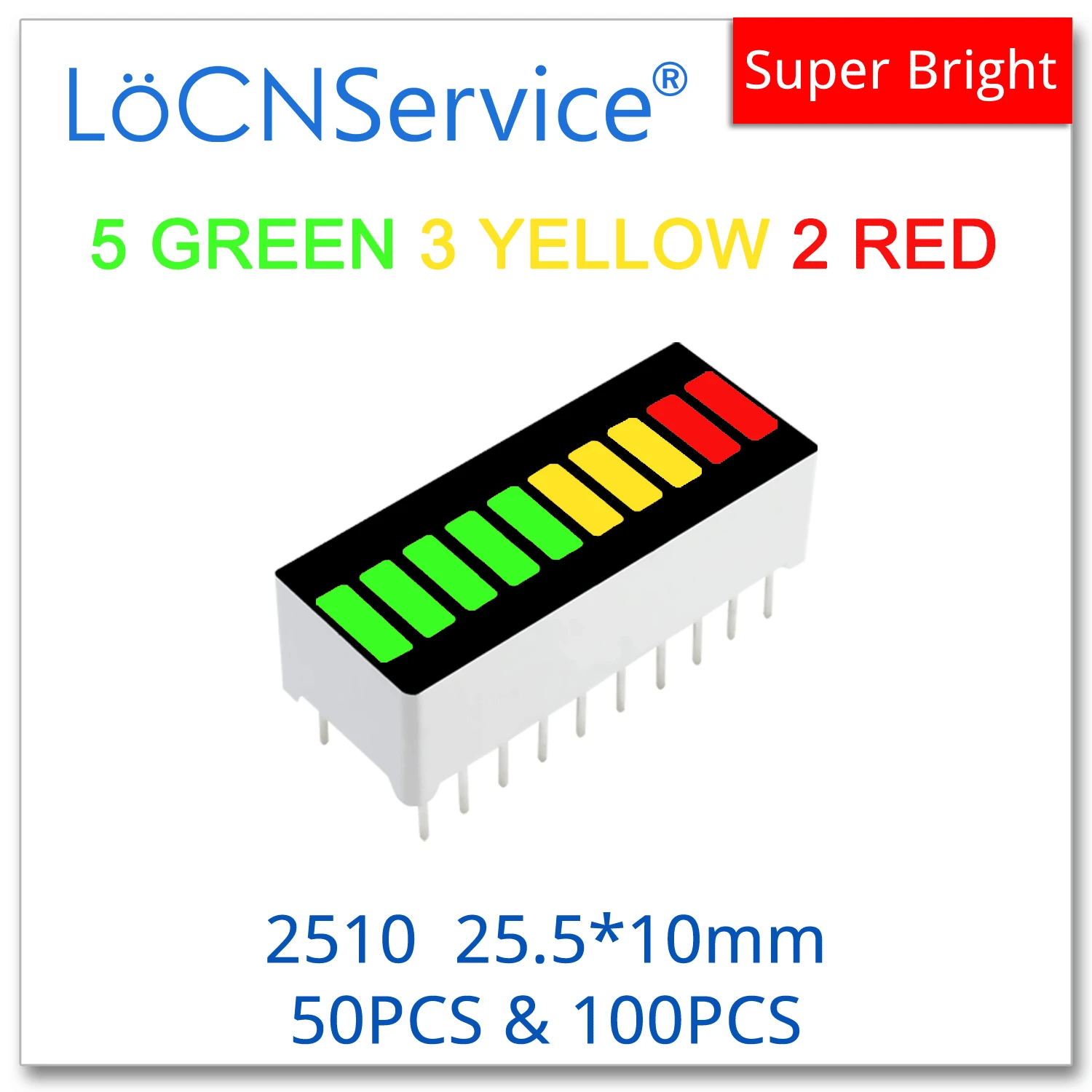 LoCNService LED Bar graph display Light 10-segmentowy 2510 5 ZIELONY 3 ŻÓŁTY 2 CZERWONE 50szt 100szt Bargraph multi color 3 color module