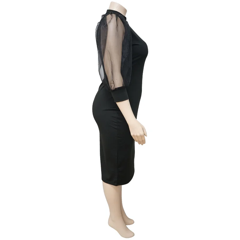 4XL Plus size Kobiet Bodycon Sukienki Biuro Lady Czarna Siatka See Through Z Długim Rękawem o Długości Do kolan Slim Fit Bandaż Kąpielowe dla pań
