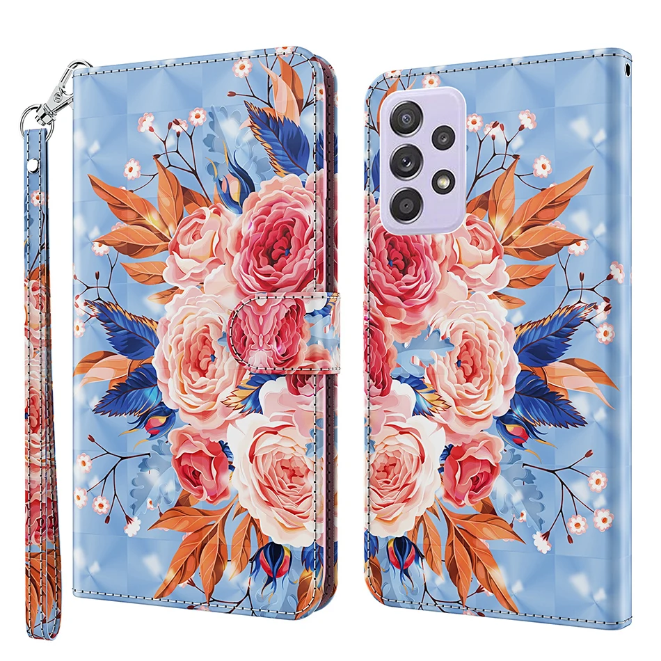 Klapki Skórzane Etui Do Telefonu Samsung Galaxy S8 S9 S10 S10E S20 FE Plus Ultra Wallet Card Holder Stand Cover Flower Painted Capa