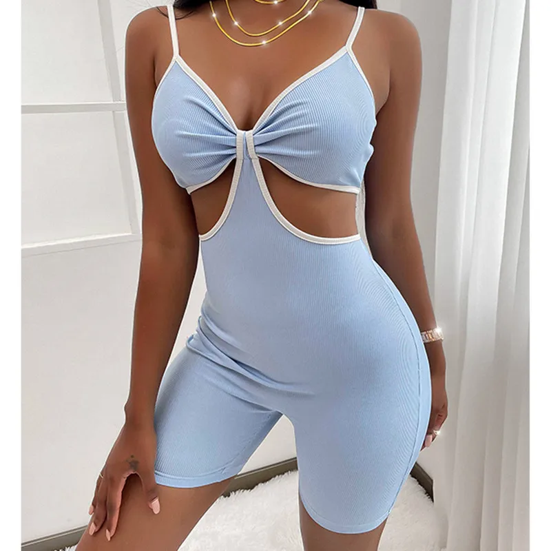 Hirigin Summer Women Solid Color Bodycon Bandage Playsuit Sleeveless Off Shoulder Casual Short Pajacyki Night Club Outfits
