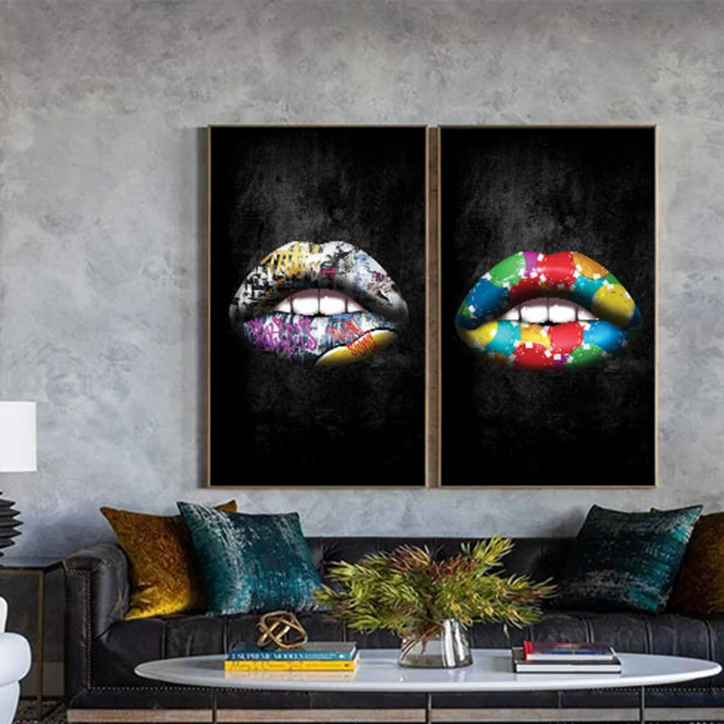 Sexy Złote Usta Usta Malowanie Ścian Skandynawski Plakat i Drukowanie na Płótnie Ścienny Art Obraz do Salonu Куадрос Dekoracji Domu