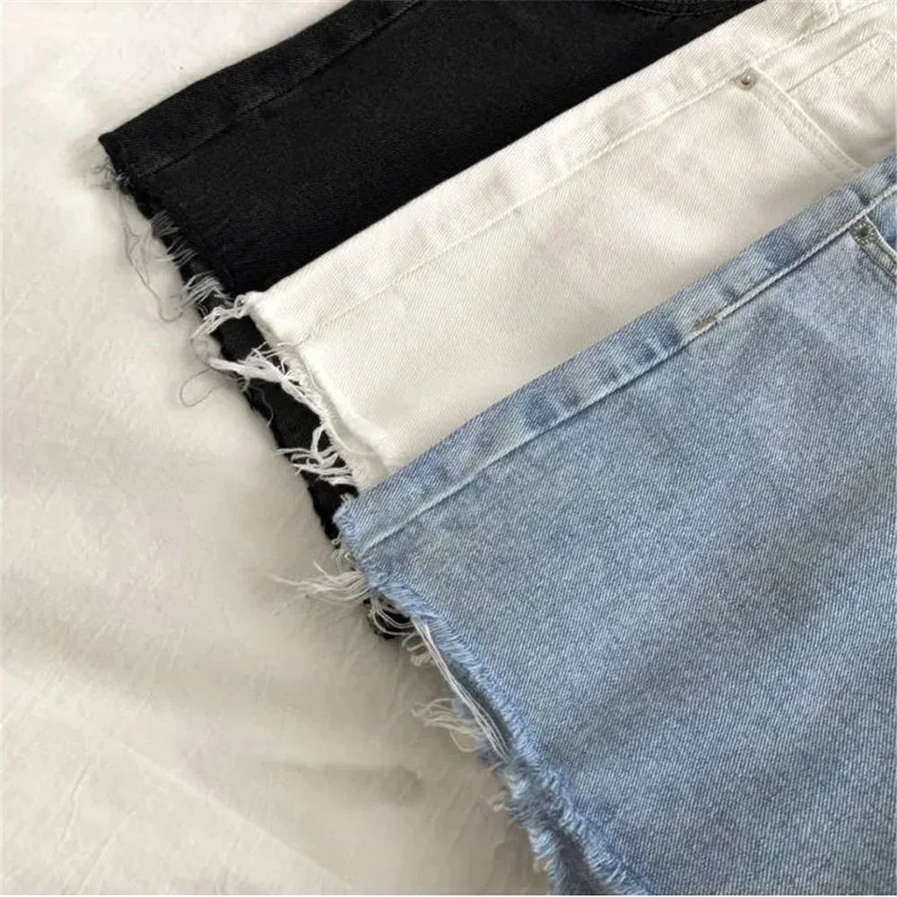 Frędzle Wysoka Talia Podstawowe Czarne Jeansowe Spodenki Lato Korea Moda Dzikie Damskie Białe Krótkie Dżinsy 2021 Harajuku Casual