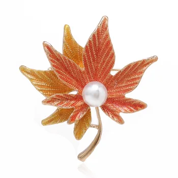 Nowa dostawa Elegancka Emalia Pomarańczowy Klonowy liść broszka Ślub Pin Prezenty Klasyczne Biżuteria