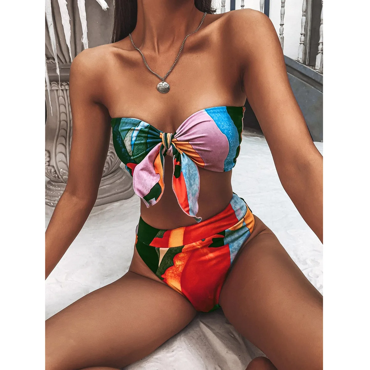 Wysoka Talia Bikini 2021 Sexy Kobiety Strój Kąpielowy Strój Kąpielowy Damski Bando Druku Brazylijski Kąpiącego Bikini Zestaw Biquini Strój Kąpielowy