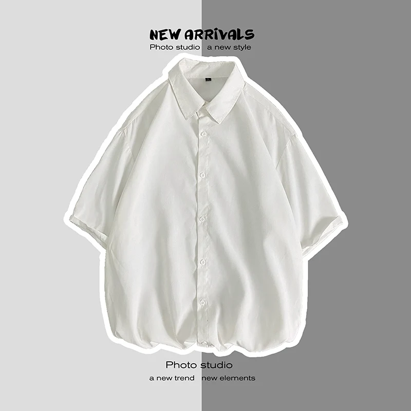 Podstawowe Jednokolorowe Koszule z Krótkim Rękawem dla Mężczyzn Letnie Koreańskie Trendy w modzie, Wysokiej jakości Ubrania dla Nastolatków Негабаритная Czarna Odzież Uliczna