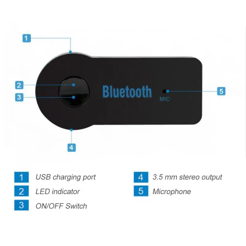 Bezprzewodowy Bluetooth Music Audio 4.0, Odbiornik 3,5 mm Streaming Auto Słuchawki AUX Adapter Złącze Mikrofon tryb głośnomówiący KOMPUTER Samochodowy