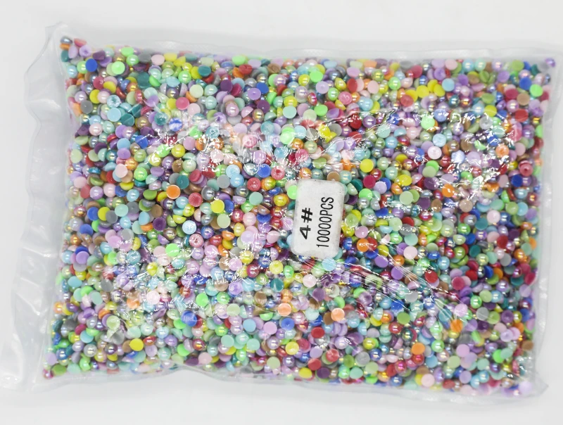 2mm,4mm,5mm,6mm,8mm,10mm,12mm Jelly Mix Colors AB Flat back ABS round Half Pearl beads, imitacja plastikowe połówki perłowych koralików