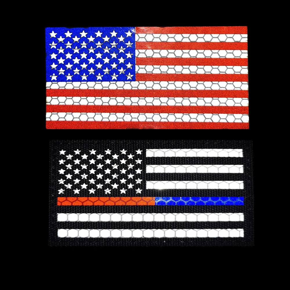 Podczerwieni odbicie Amerykańską flagę cięcie laserowe czerwony niebieski linia Hafty Patche Ikony Logo Akcesoria Hak i Pętla Taktyczna