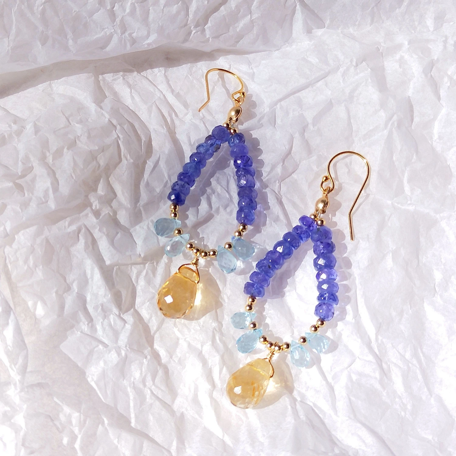 Lii Ji Tanzanite Cytryn Niebieski Topaz 14K Złota Wypełnione Kolczyki Kolczyki Kamień Naturalny Biżuteria Handmade Dla Kobiet Prezent