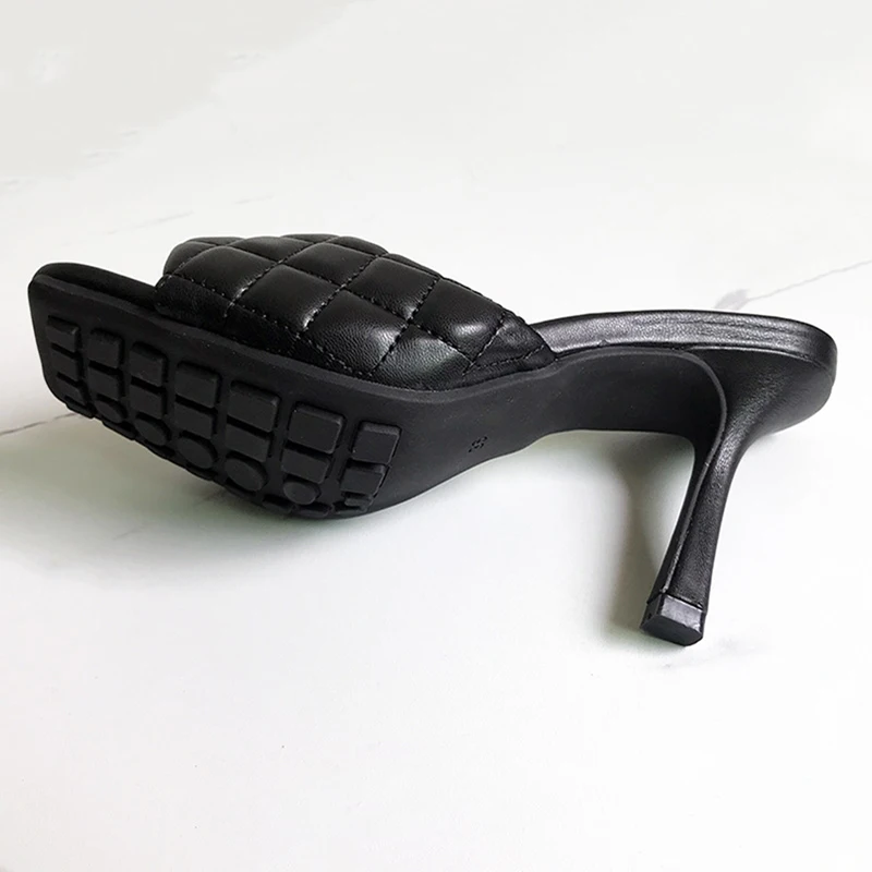 2021 Marka Projekt Damskie sandały Kwadratowy Nosek Cienki, Wysoki obcas Letnie Otwarte Slajdy sexy sandały Buty dla kobiet