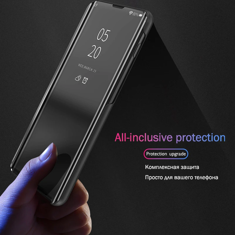 Skórzany Pokrowiec Dla Samsung Galaxy A50 Pokrywa Luksusowy Inteligentne Lustro Widok Klapki Fundas Dla Samsung Galaxy A50 2019 Smartfon Pokrywa Czarny
