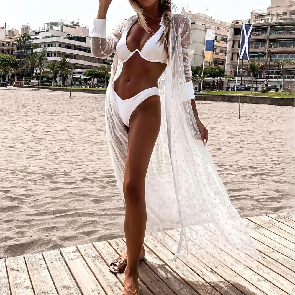 Bielizna Sexy Bikini Cover Up Strój Plażowy Letni Czarno Biała Sukienka Kimono Boho Długa Maxi Sukienka Luźny Strój Kąpielowy