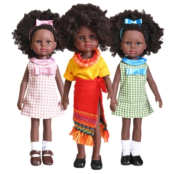 35 cm Czarny african american Reborn Lalki Pełna Silikon Winylu Prezent dla Dzieci Czarne Lalki Bjd Afrykańska Lalka Girl Dressup dla Dzieci zabawki