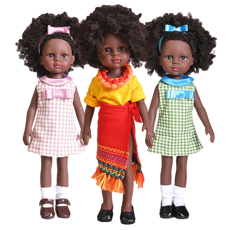 35 cm Czarny african american Reborn Lalki Pełna Silikon Winylu Prezent dla Dzieci Czarne Lalki Bjd Afrykańska Lalka Girl Dressup dla Dzieci zabawki