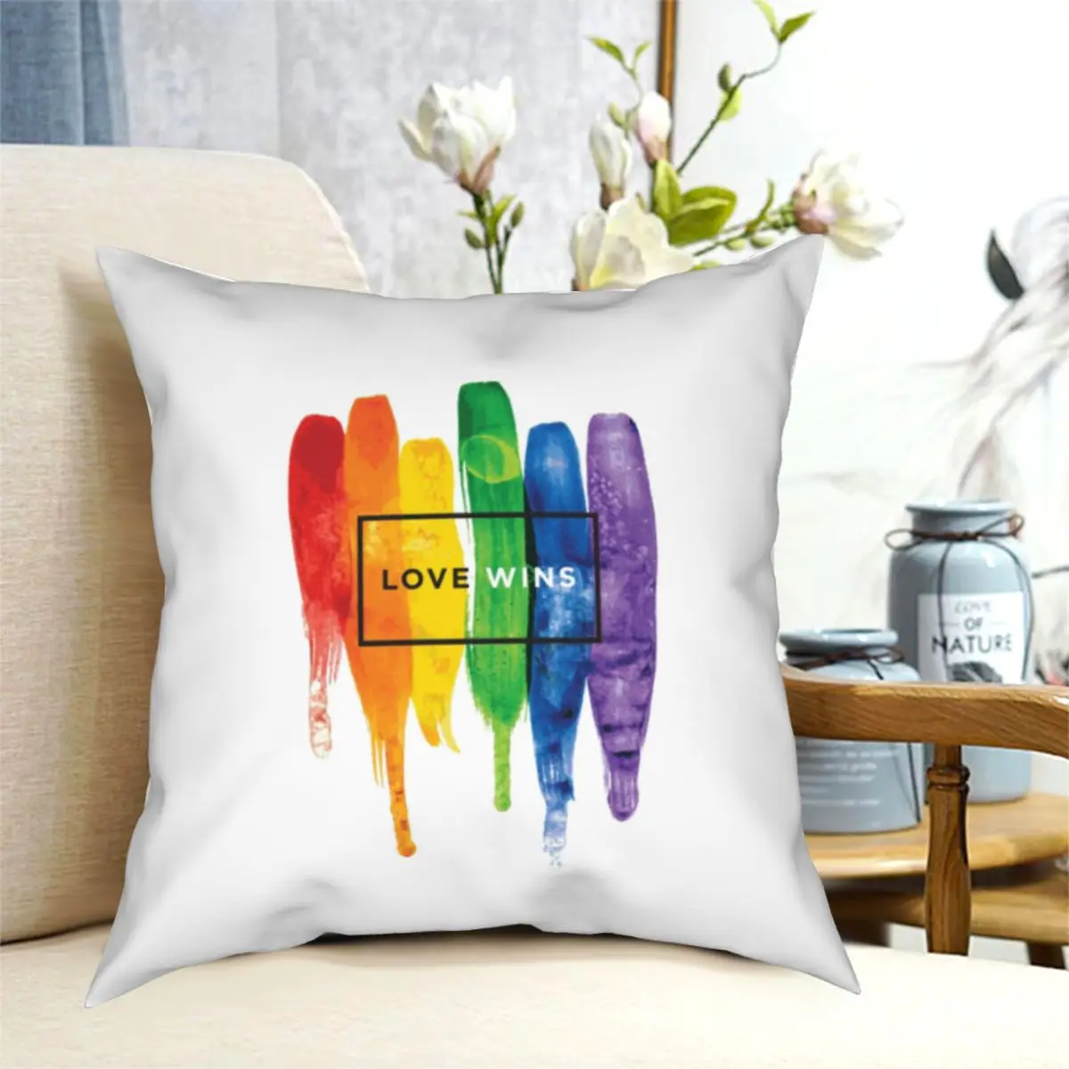 Akwarela Lgbt Miłość Wygrywa Poszewki Queer Gay Pride Lesbijki Biseksualiści Pokrowce Dekoracyjne Poszewki na poduszki dla Domu 18'