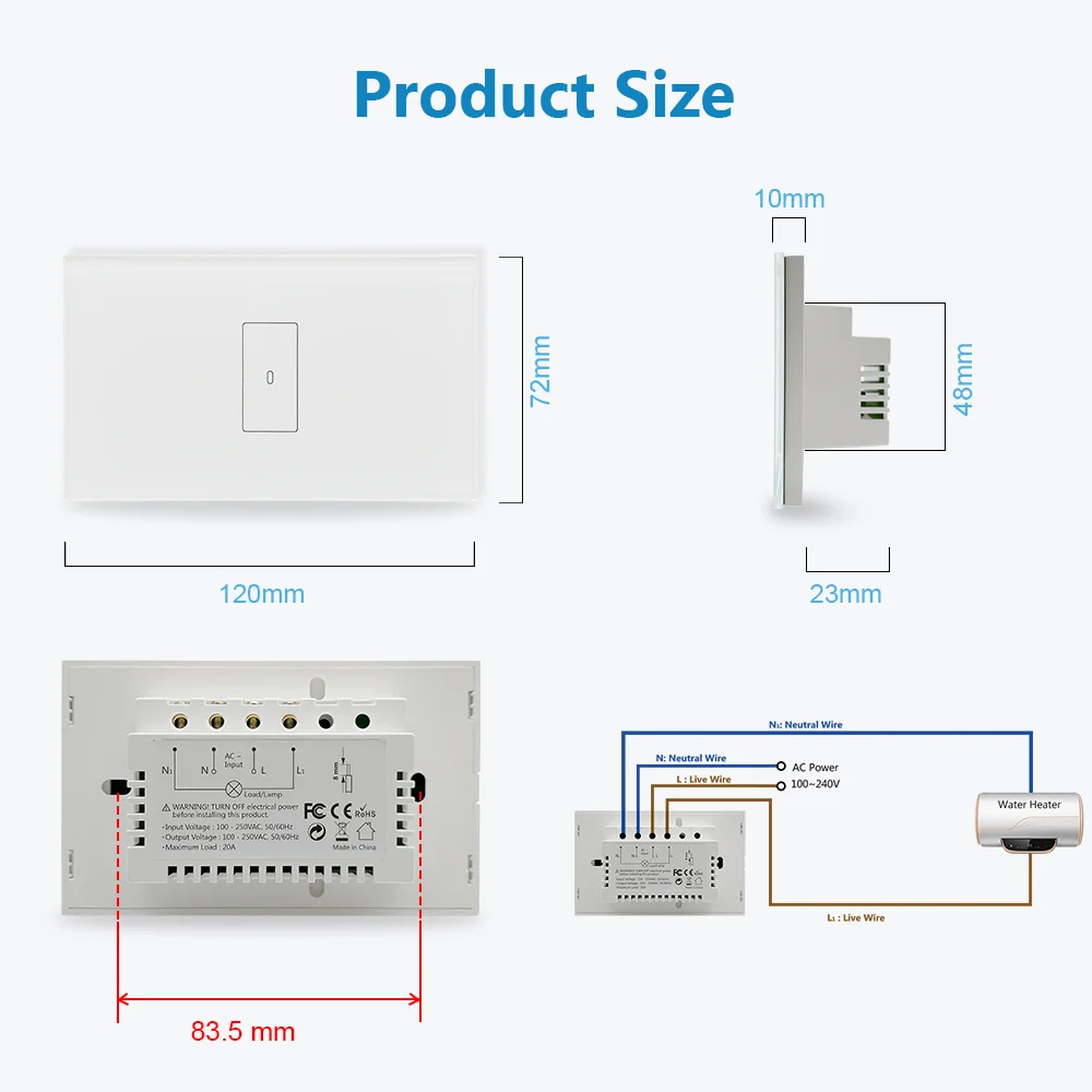 Tuya Smart Life ZigBee 3.0 US Water Heater Switch 20A Dotykowy Ścienny Wyłącznik ze Szklanym Panelem Timer Sterowanie Głosowe Google Home Alexa