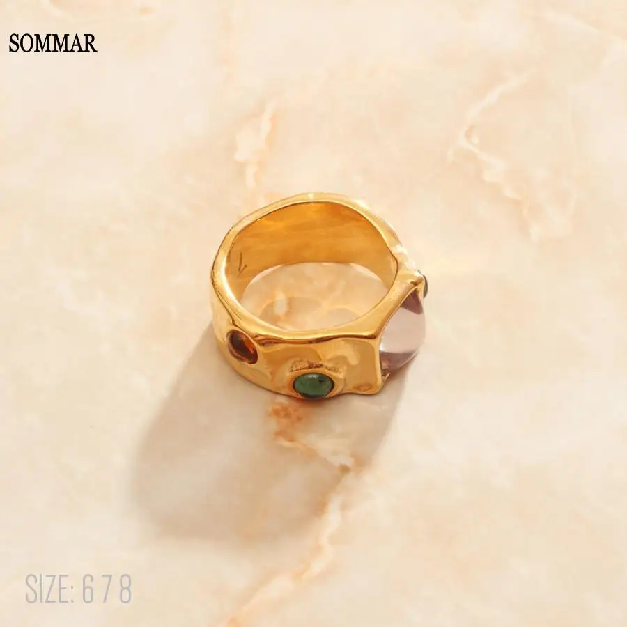 СОММАР NOWY!! 18KGP Gold Filled size 6 7 8 Joint Knuckle Pierścienie dla kobiet inkrustowane zielonymi kamieniami opal ślubna ozdoba